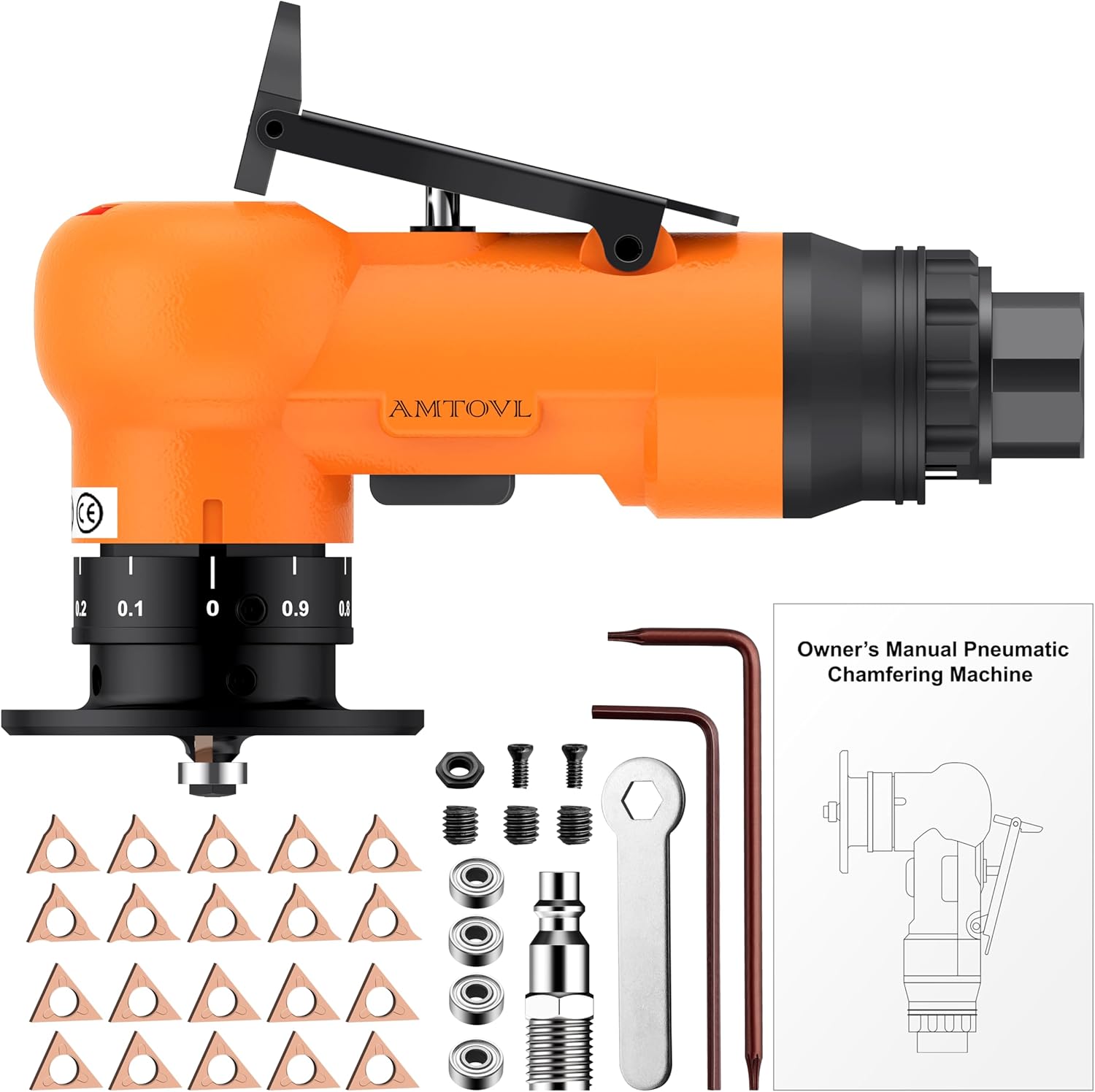 AMTOVL Air Chamfer Tool - Mini Pneumatic Chamfering Machine, 30000 RPM Pneumatic Chamfering Tool, 45 Degree Air Beveling Machine with 1/4 Inch Air Inlet for Metal, Wood, Acrylic Deburring (Orange)