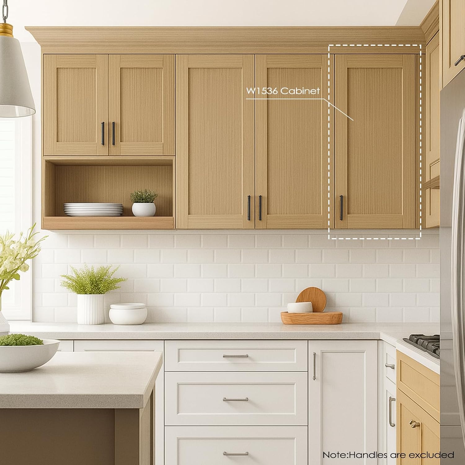 Kitchen Wall Cabinet, 15" Bathroom Wall Cabinet, 1 Soft Close Door, 2 Adjustable Shelves, Shaker, Painted, Unassembled for Kitchen, Laundry Room (White Oak and MDF Door, 15"W X 36"H X 12"D)