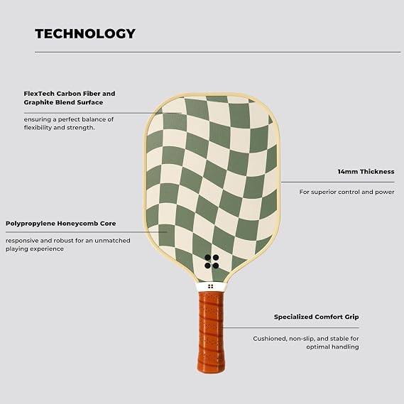 Holbrook Pickleball Paddles | Performance Series | Carbon Fiber Pickleball Paddle, Graphite Blend Surface | Polypropylene Honeycomb Core | Cute Pickleball Paddles | Graphite Blend Surface
