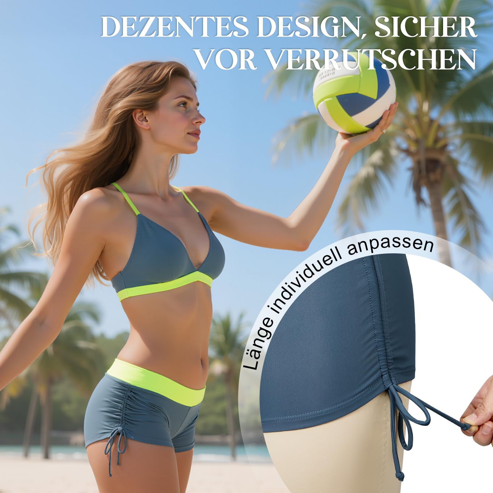 Durio Bikini Damen Set - Push up Bikini-Set Sport für Damen Sexy Oberteil Sportlich Boxer Shorts Farbblock Zweiteiliger mit Träger Verstellbar Hohe Taille Badeanzug Bademode
