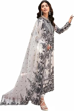 Cbazaar Indian Pakistani Salwar Kameez Pant Suit Embroidery Dresses for Eid Ramadan Festive Party - Kurta, Pant and Dupatta