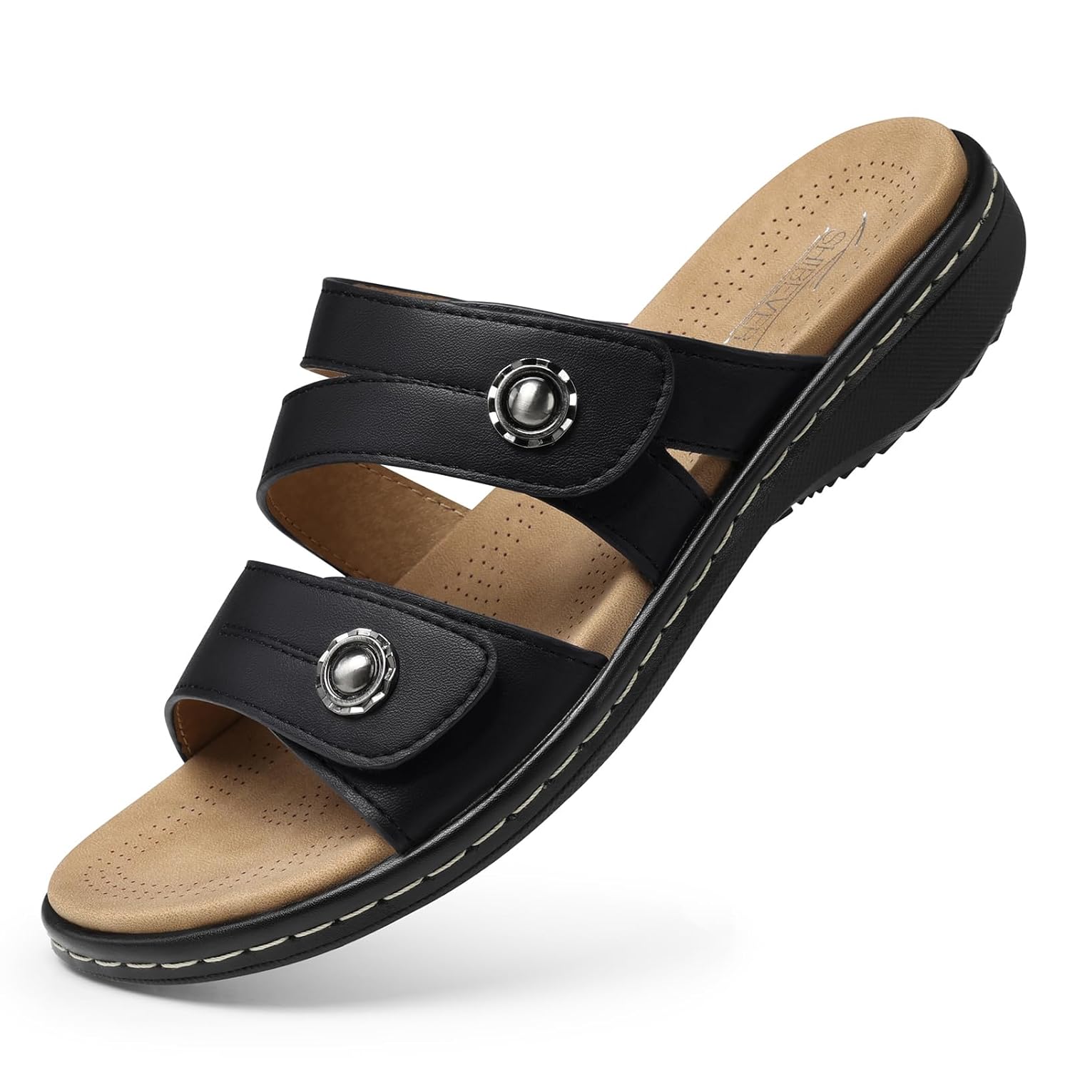 SHIBEVER Flat Sandals Women Dressy Non Slip Arch Support Orthopedic Plantar Fasciitis Comfortable Walking Sandal