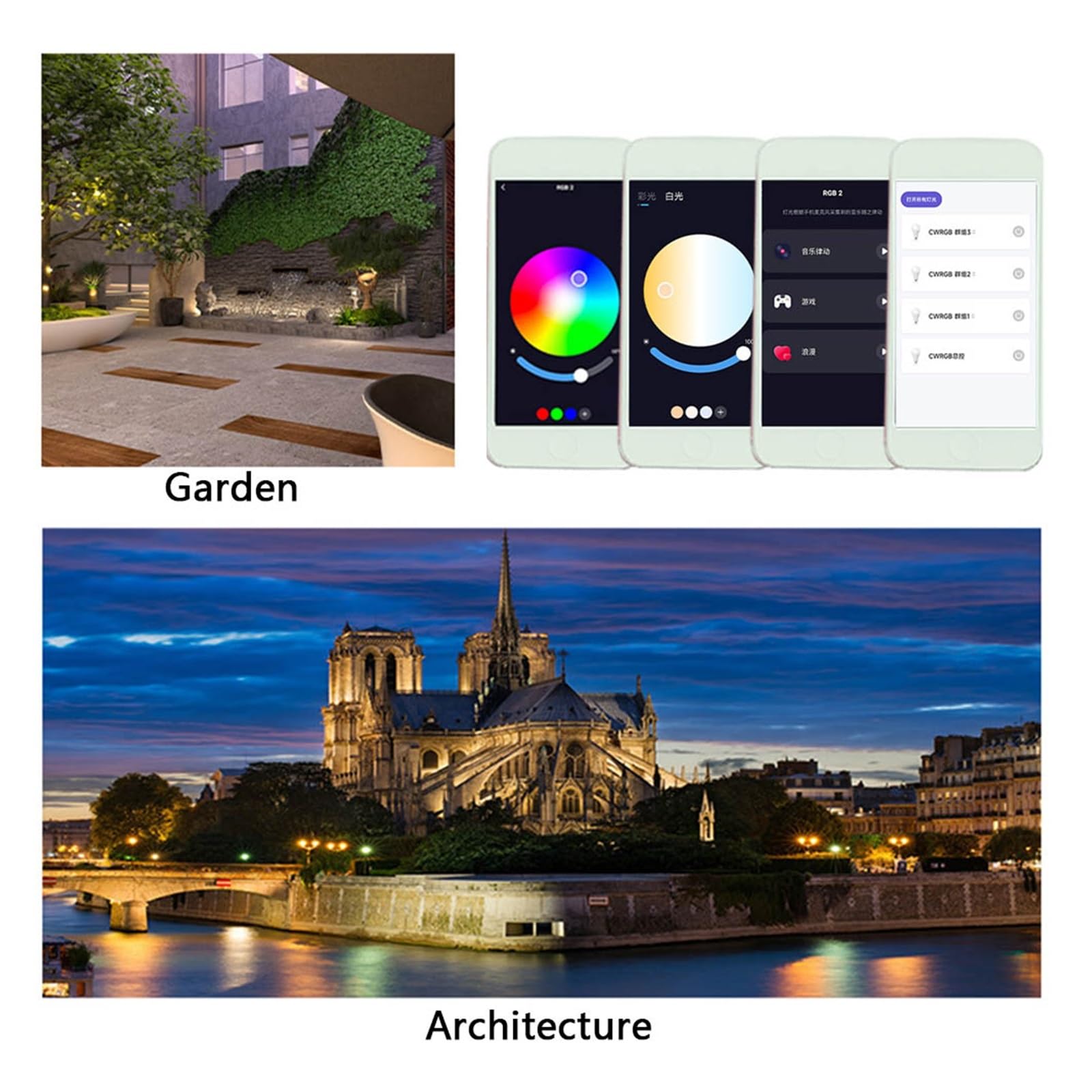 Reflektor LED RGBCW Intelintny Reflektor Reflektor Zewnętrzny 30W 50W 100W Wodoodporny Tuya Kontrola Aplikacji(100W RGBCW Smart)