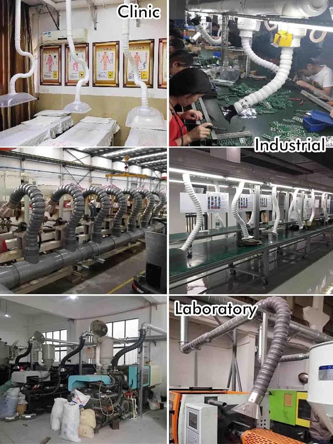 Flexible Duct Collector Arm with Stainless Steel Hood for Fume Extraction, 3.3ft Articulated Hose for HVAC, Woodworking, Laboratory