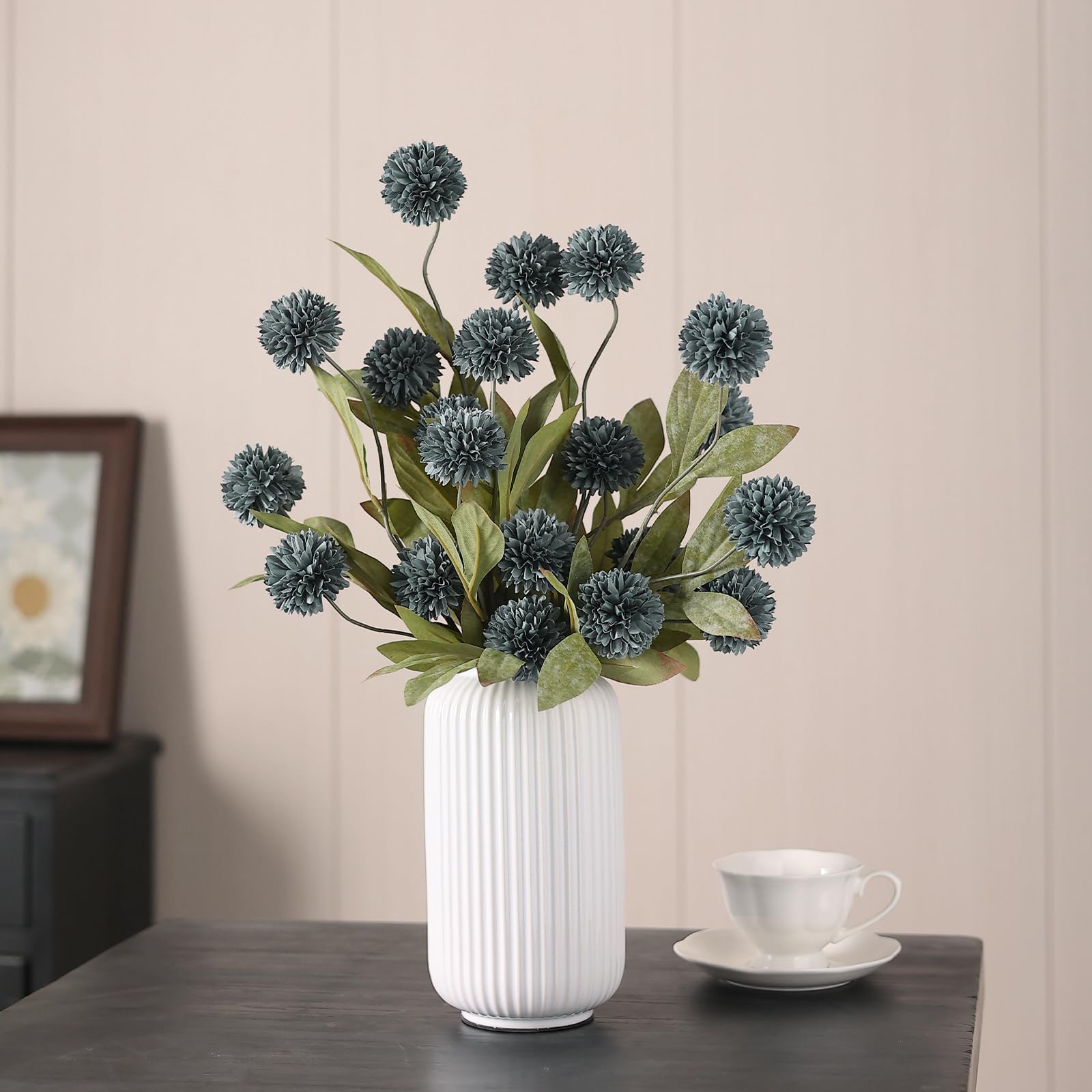 12 fiori artificiali per vaso in finta seta, 68 cm, per mamma (blu scuro)