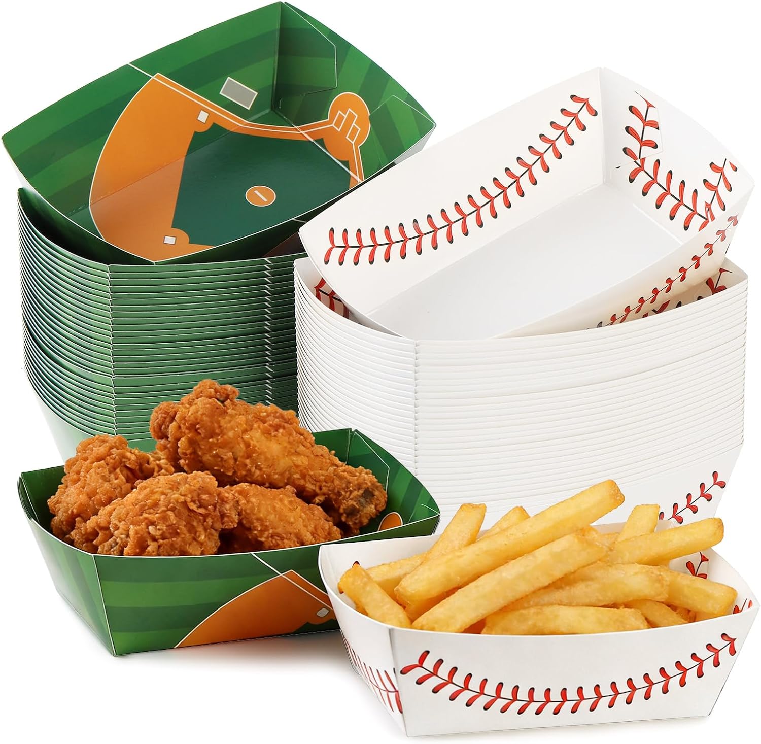 60 Pcs Football paper food trays disposable 2 Styles Sports party decorations Football serving boats snack tray for Sports Themed Birthday Party Decorations Supplies