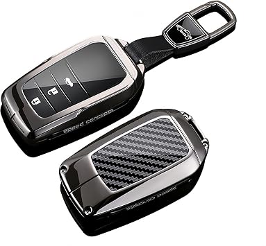 Key Case Compatible with Toyota CHR Corola Cross Aygo X Yaris 4 GR Avensis BZ4X GT86 RAV4 Auris Prado Carbon Fibre Texture Car Key Case Metal Protective Cover with Key Ring