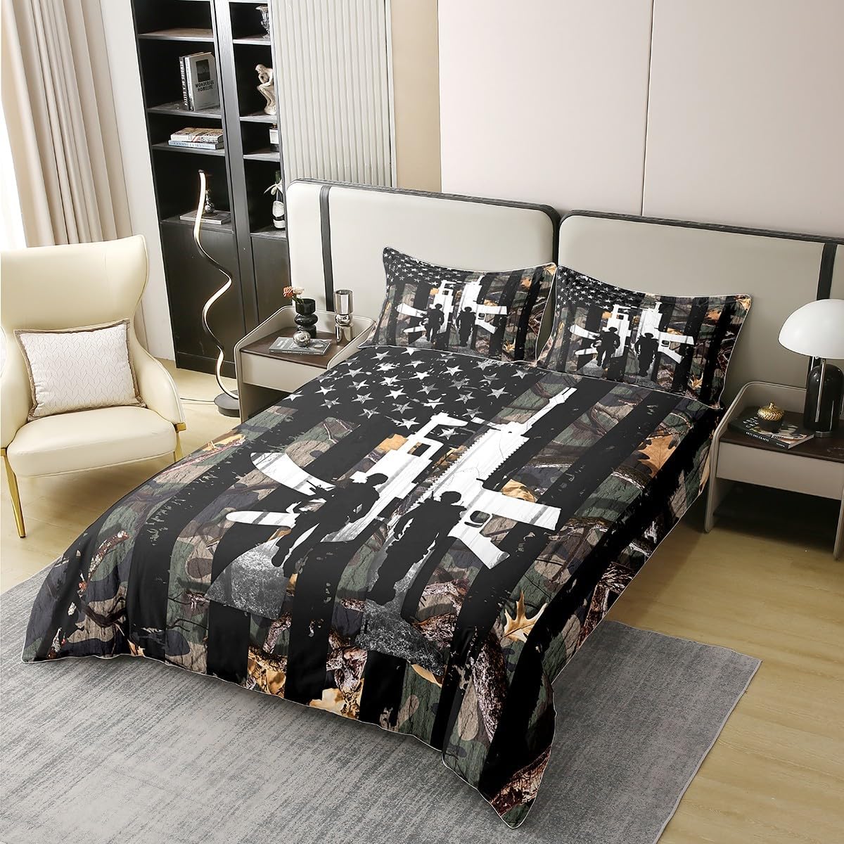 Castle Fairy Camo Duvet Cover 100% Cotton Aircraft Parachute Soldier Duvet Cover Kids Teens Room Decor American Flag Camouflage Comforter Cover Twin Western Rainforest,Zipper,No Comforter