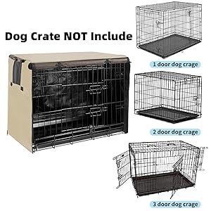 Dog Crate Cover 36 Inch, Pet Kennel Cover for Wire Large Dog Cage with1 2 3 Doors, Waterproof 600D Oxford Fabric Indoor/Outdoor Khaki (Only Cover)