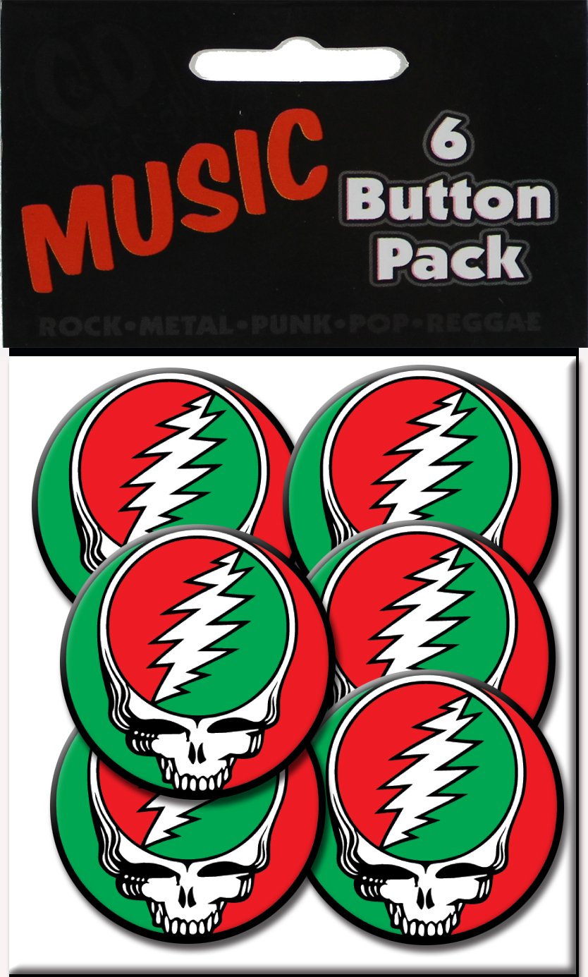 Boutons Grateful Dead SYF lot de 6 pièces rétro rouge et vert avec fermeture épingle solide