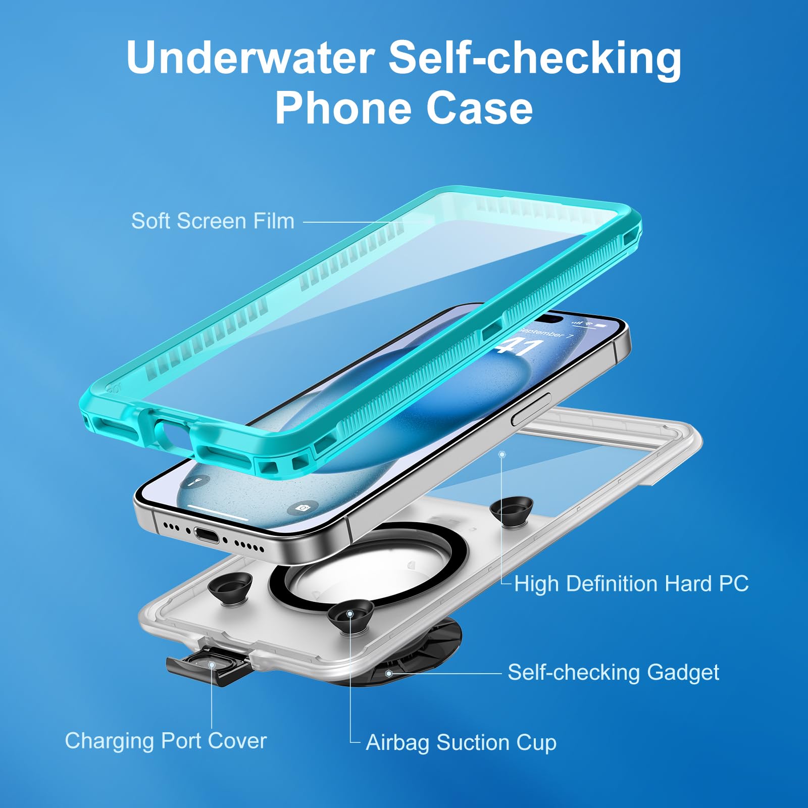Beasyjoy Custodia impermeabile per telefono, custodia per telefono subacquea e snorkeling, custodia universale con auto-controllo impermeabile fino a 16,9 pollici, per iPhone 16/15/14/13/12/11 e