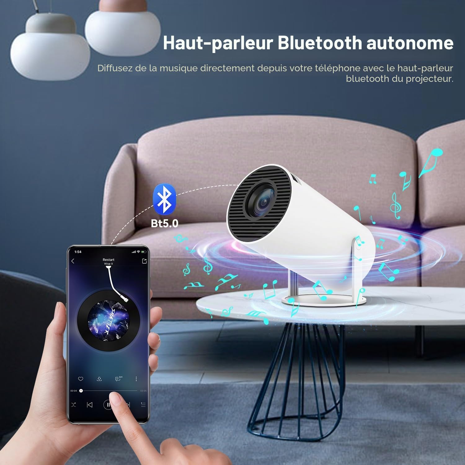 Mini Proiettore Con Bluetooth e WiFi, Proiettore Portatile 4K 1080P Supporta, Rotazione 180°, per Interno/Esterno, Compatibile Con HDMI/TV Stick/Laptop