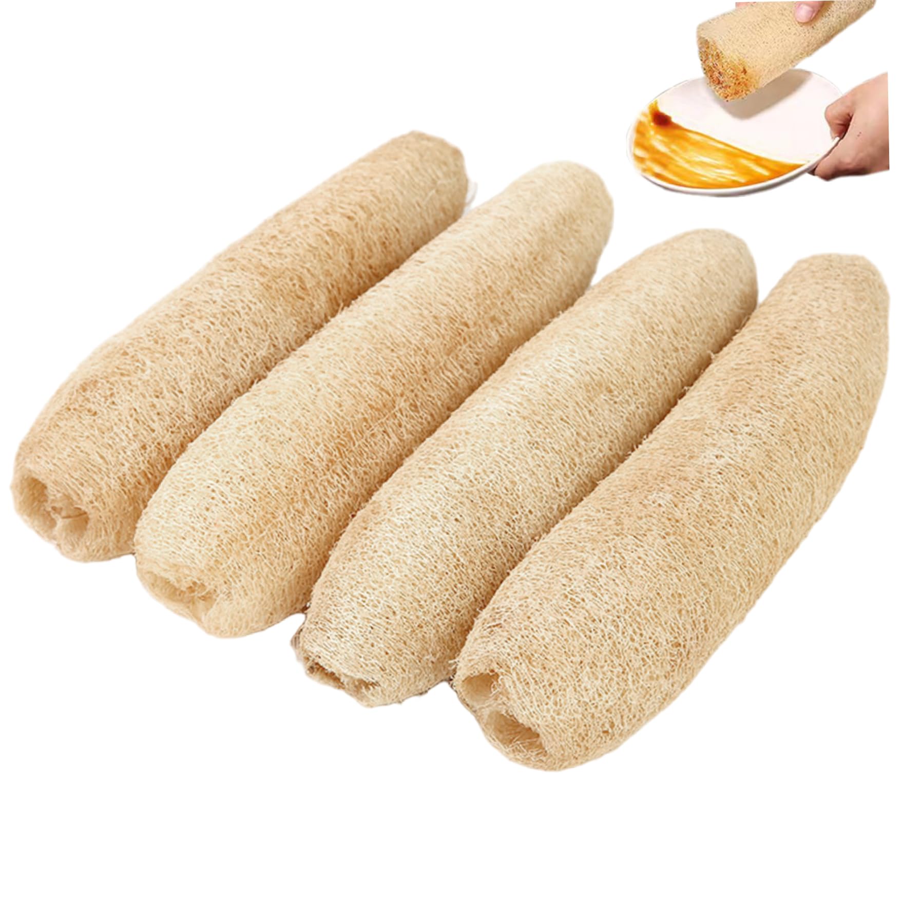 Syglawnd 4PCS Natural Loofah Sponge for Dishes Bath Shower
