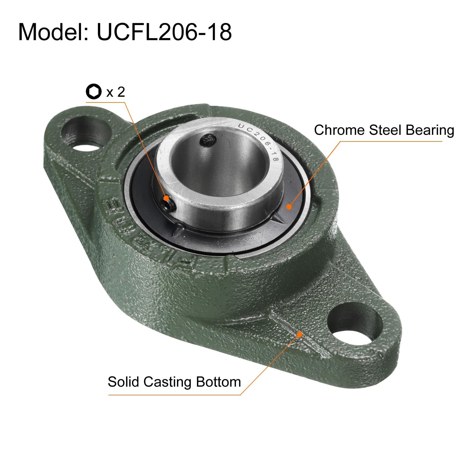 uxcell 2 cuscinetti a blocchetto UCFL206-18 con foro da 3,8 cm, auto-allineamento, base in ghisa massiccia montata su cuscinetti in acciaio cromato