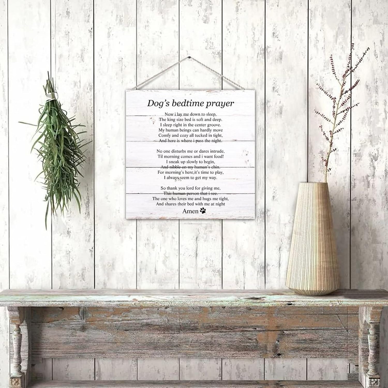 Rural Decorative Wood Sign Dog's Bedtime Prayer Wood Wall Pediment Home Sign Aesthetic Home Wall Decor for Patio Front Door 12x12 Inch