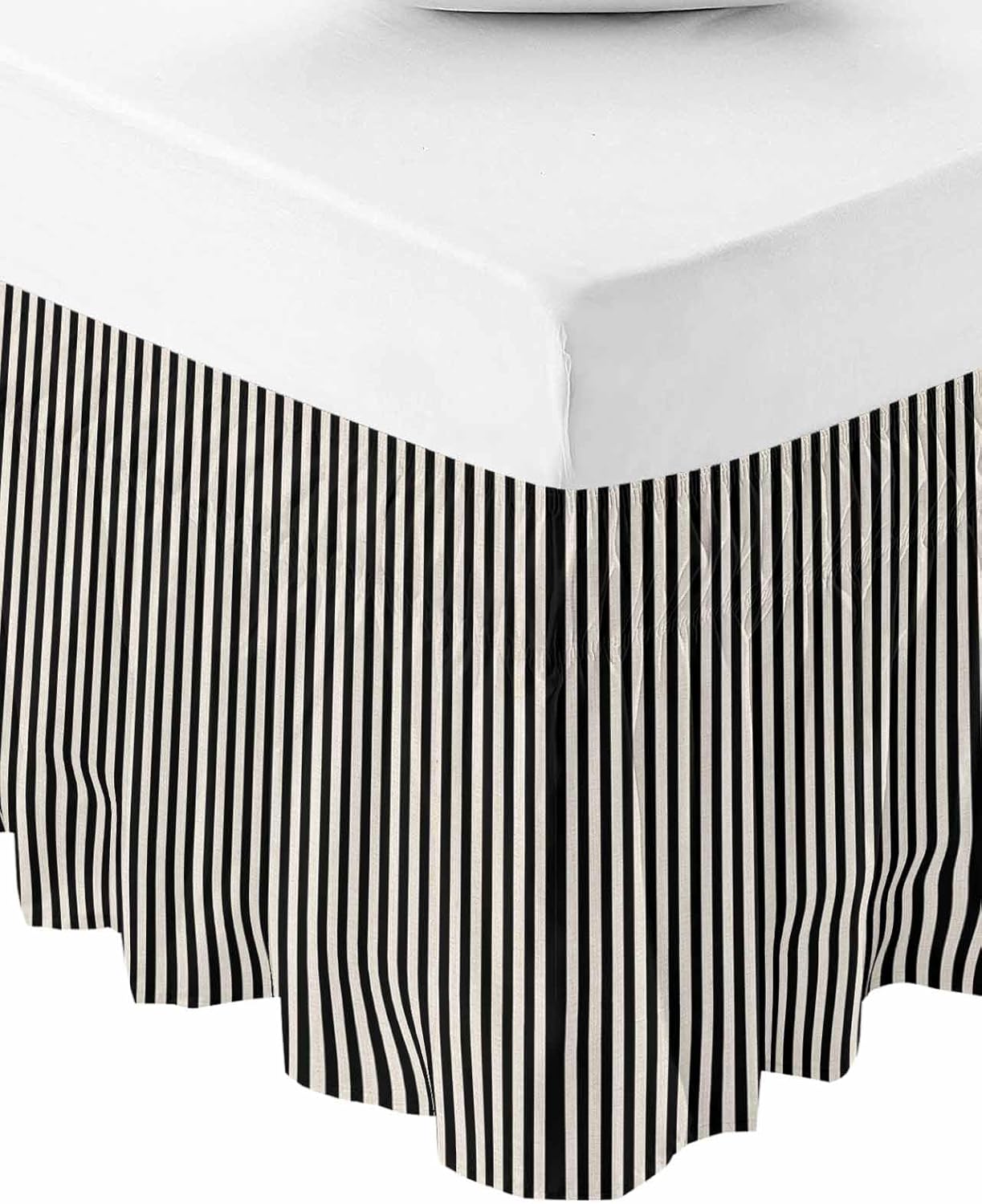 Black Striped Bed Skirt Queen Size 16 Inch Drop, Modern Simple Farmhouse Beige Vintage Adjustable & Elastic Wrap Around Bed Skirts Pleated Luxury Dust Ruffles for Twin Full Queen Cal King Base Bed