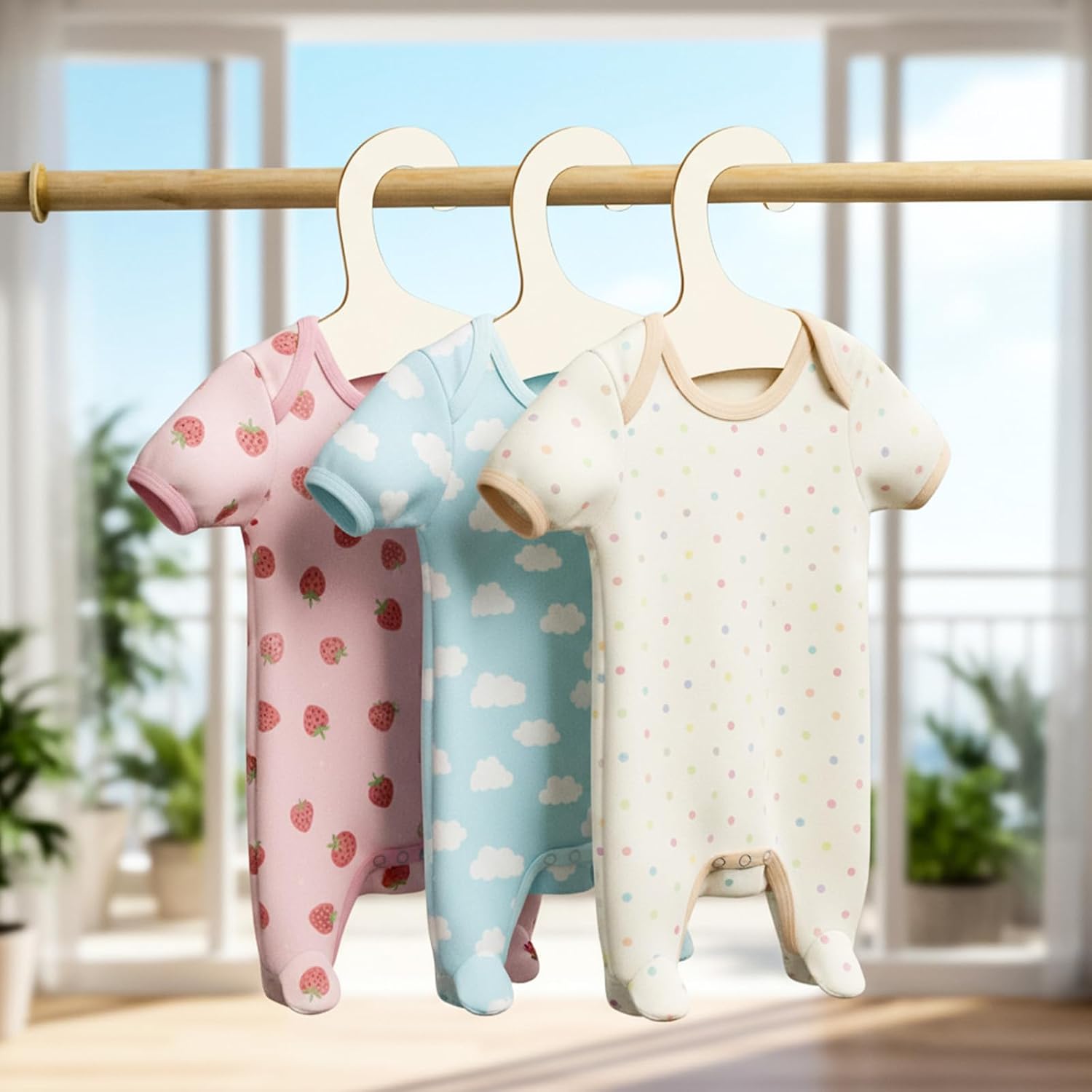 50 Packs Wooden Baby Hangers, 9 Inch Baby Clothes Hangers Cute Non Slip Kids Wooden Hanger for Nursery, Babies, Toddlers and Children's Coats, Dresses, Pants and Jackets