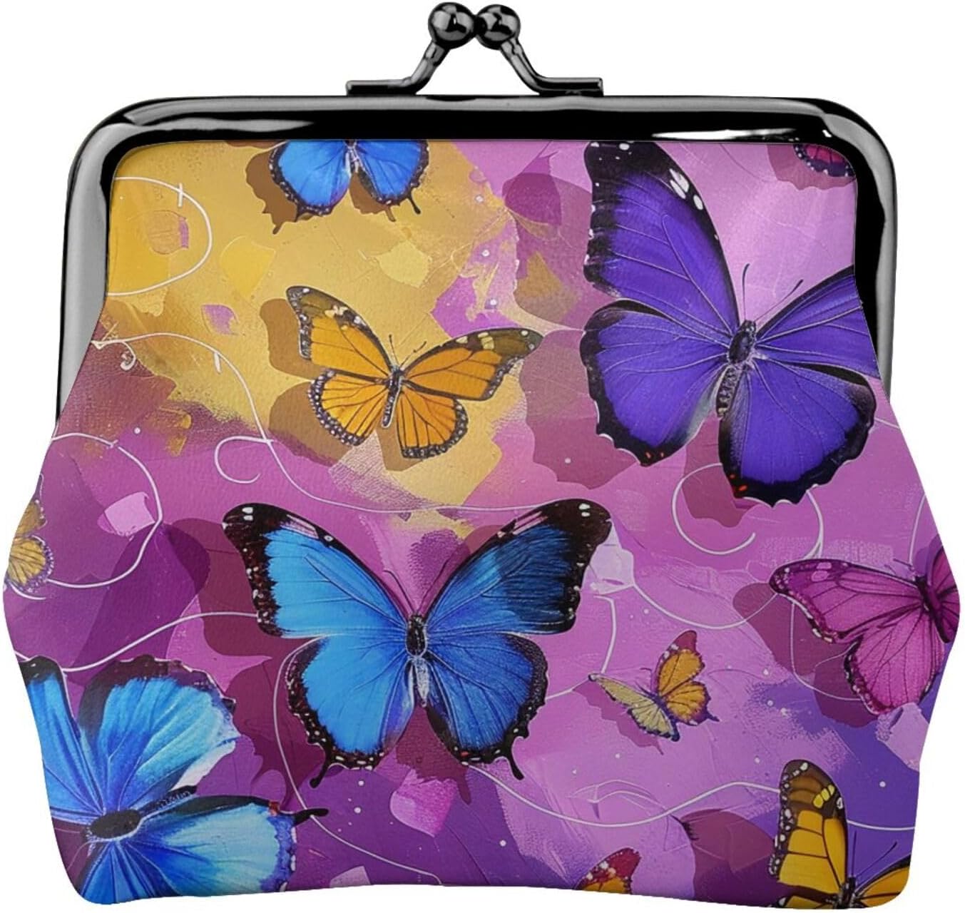 Butterflies Printed Coin Purse for Women Cute PU Leather Coin Wallet Mini Coin Purse Pouch with Kiss-Lock