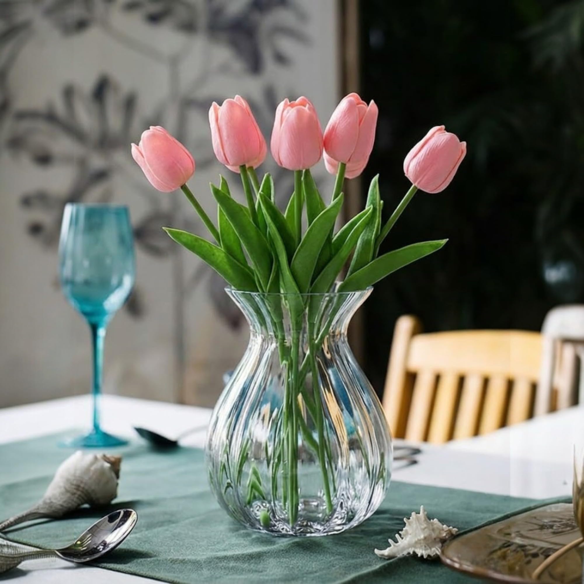 VENSA KINS Artificial Tulip Flower Bunch for Home Decoration Elegant Faux Flowers for Vases Ideal for Living Room Bedroom Office and Event Decor Long Lasting Washable Realistic Design (10, Baby Pink)
