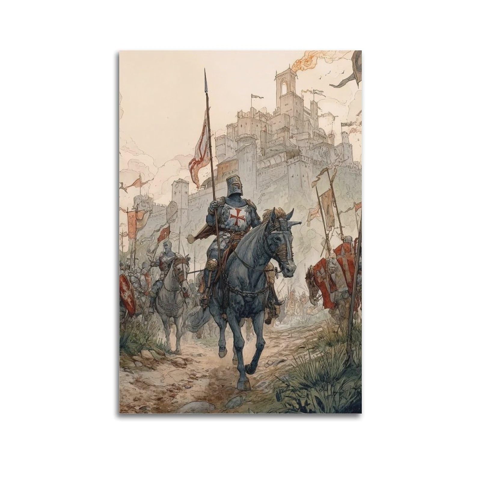 XKUGA Crusader Of The Templar Knight Medieval Poster Sacred Modern Decorative Canvas Prints - Ideal Wall Art for Family, Man Cave, Game Room, Boys & Girls Bedroom 24x36inch(60x90cm)