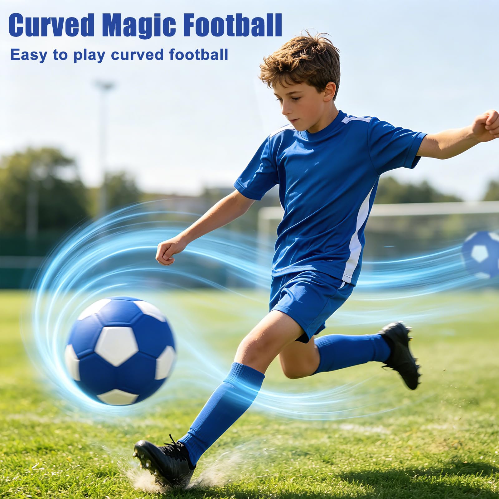 Balón de fútbol Tamaño 5 Curvado con Bomba y Aguja, Pelota de Goma para Entrenamiento, Regalo para Niños 6-12 años