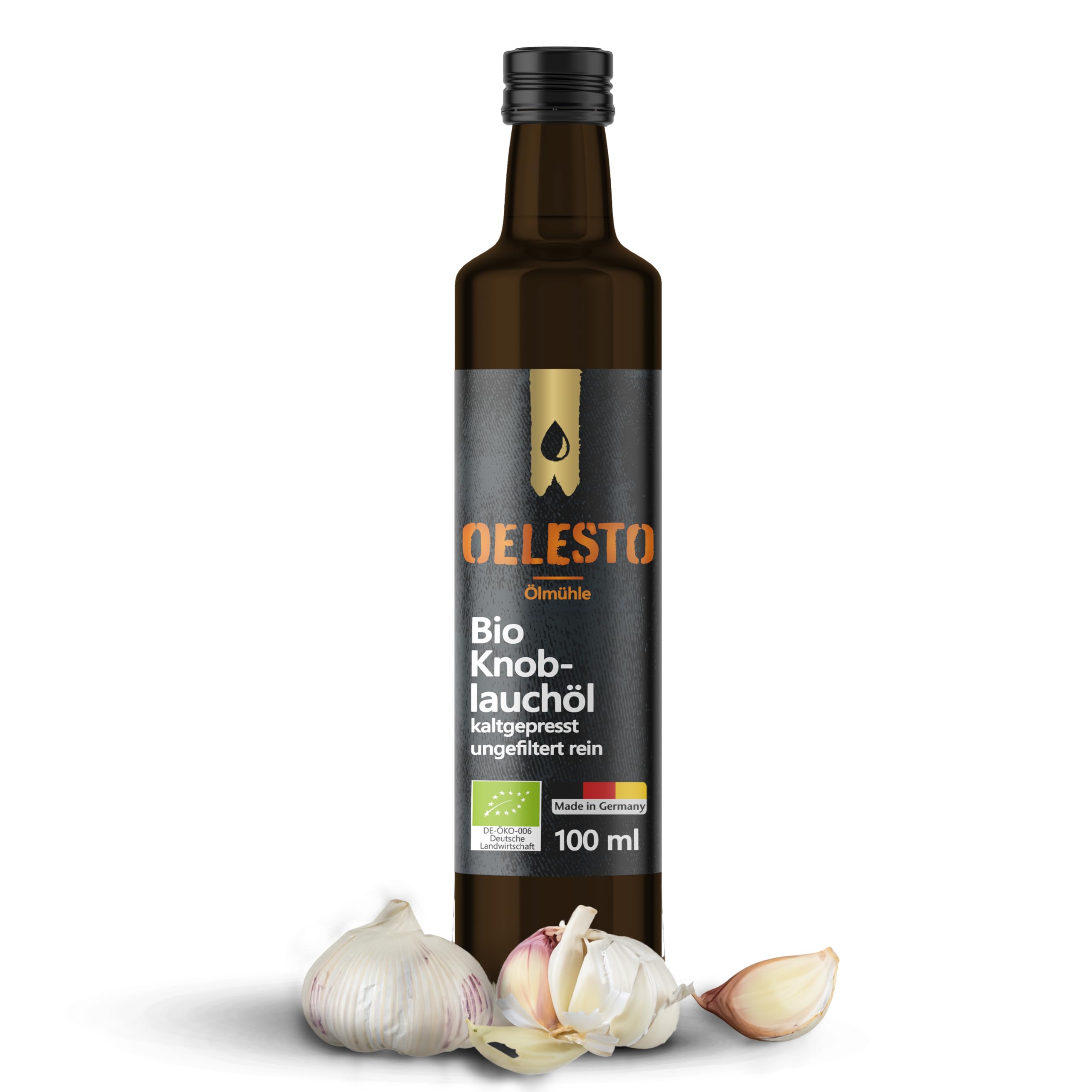 OELESTO® Bio Knoblauchöl kaltgepresst | Hohe Manufakturqualität für Salate, Pizza und Pasta | EU Organic