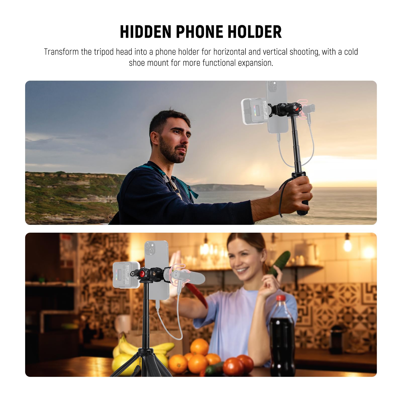 NEEWER TP38 Handy Kamera Stativ, 15" ausziehbarer Selfie Stick Mini Tripod Stand mit Telefonhalter, Action Cam Adapter kompatibel mit Gopro Hero 13 12 11 10 9, 360° Kugelkopf Reisestativ für Vlogging