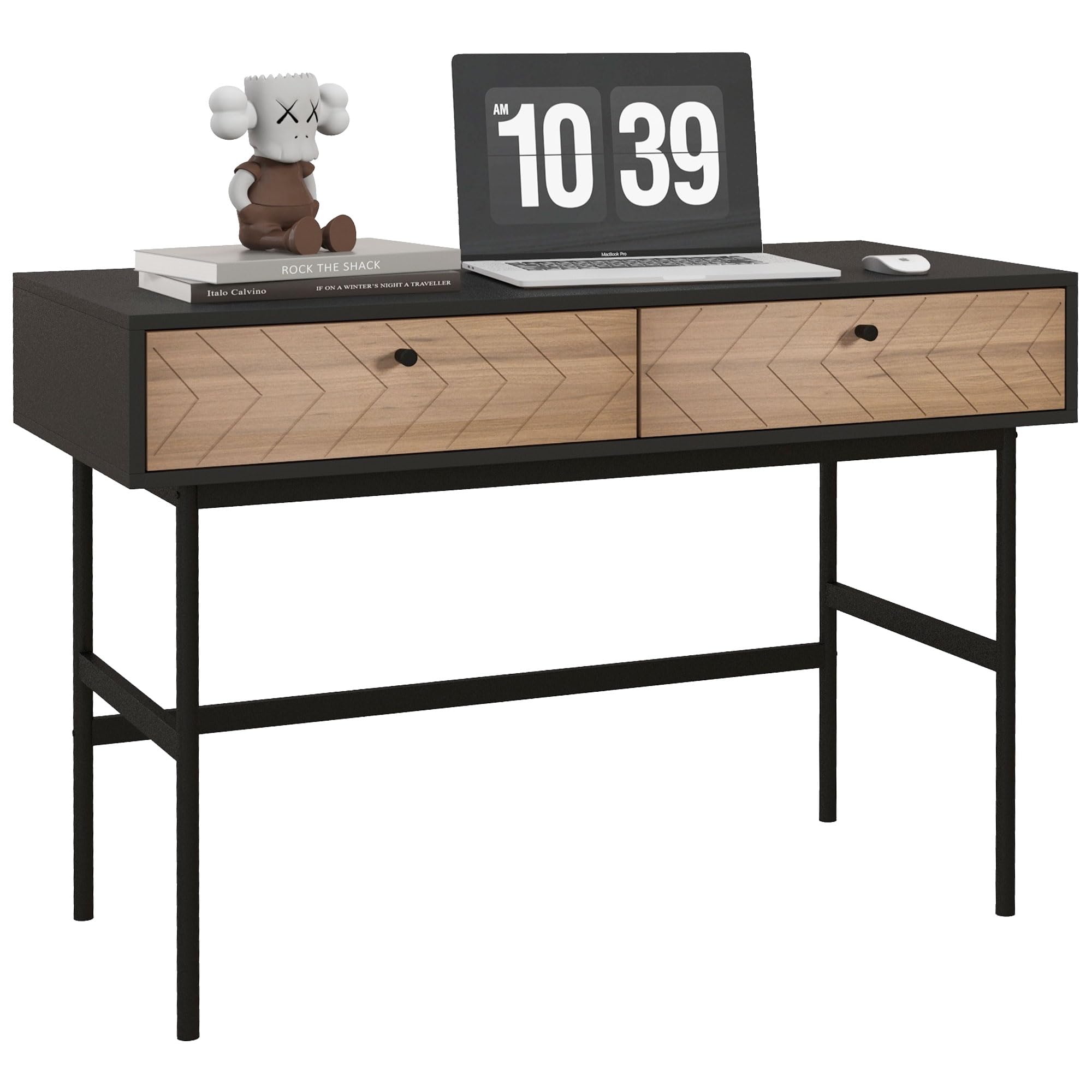 HOMCOM Escritorio con almacenaje Escritorio con cajones Mesa de Ordenador, Estructura metálica, 106L x 50W x 77H cm Negro
