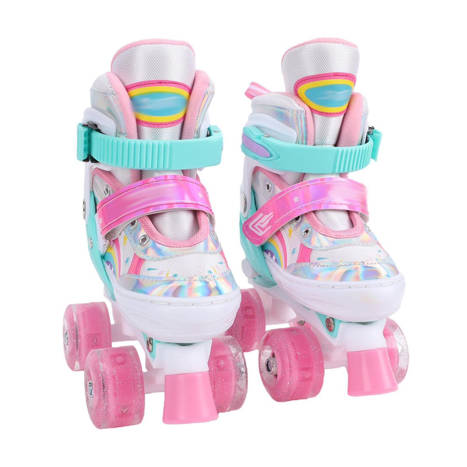POENVFPO Patines de Ruedas Ajustables con Luz, con Correas de Hebilla, Cierres de Gancho y Bucle, Cordones Antideslizantes, Patines Cuádruples de Doble para Niños, Adolescentes y Adultos