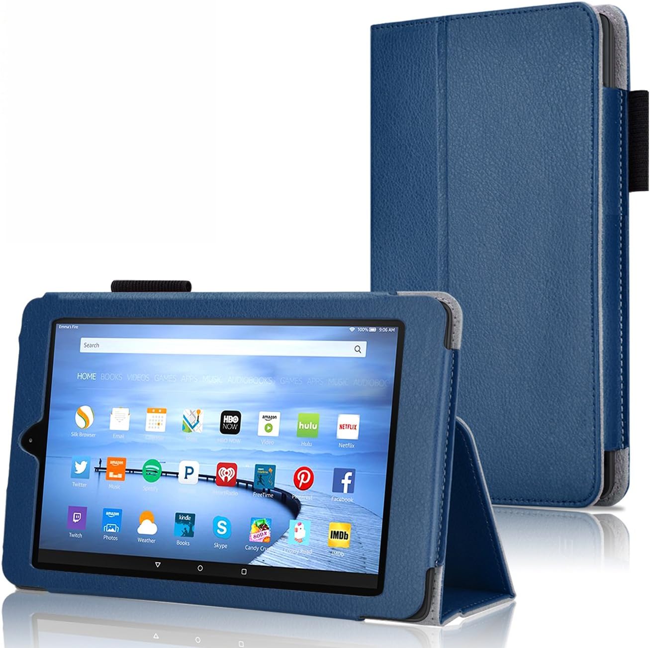 Fire 7 2015 Case, onWay Premium Leather Folio Case for 7-Inch Amazon Fire Tablet - Dark Blue
