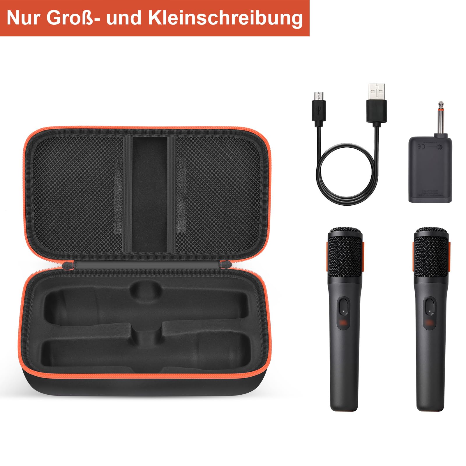 Boobowl Bluetooth Mikrofon Etui Kompatybilne z JBL PartyBox Wireless Mic J2X Mikrofony cyfrowe, przenośna skrzynka mikrofonowa z ponownie ładowalną baterią, odbiornik, adapter (tylko etui), czarny