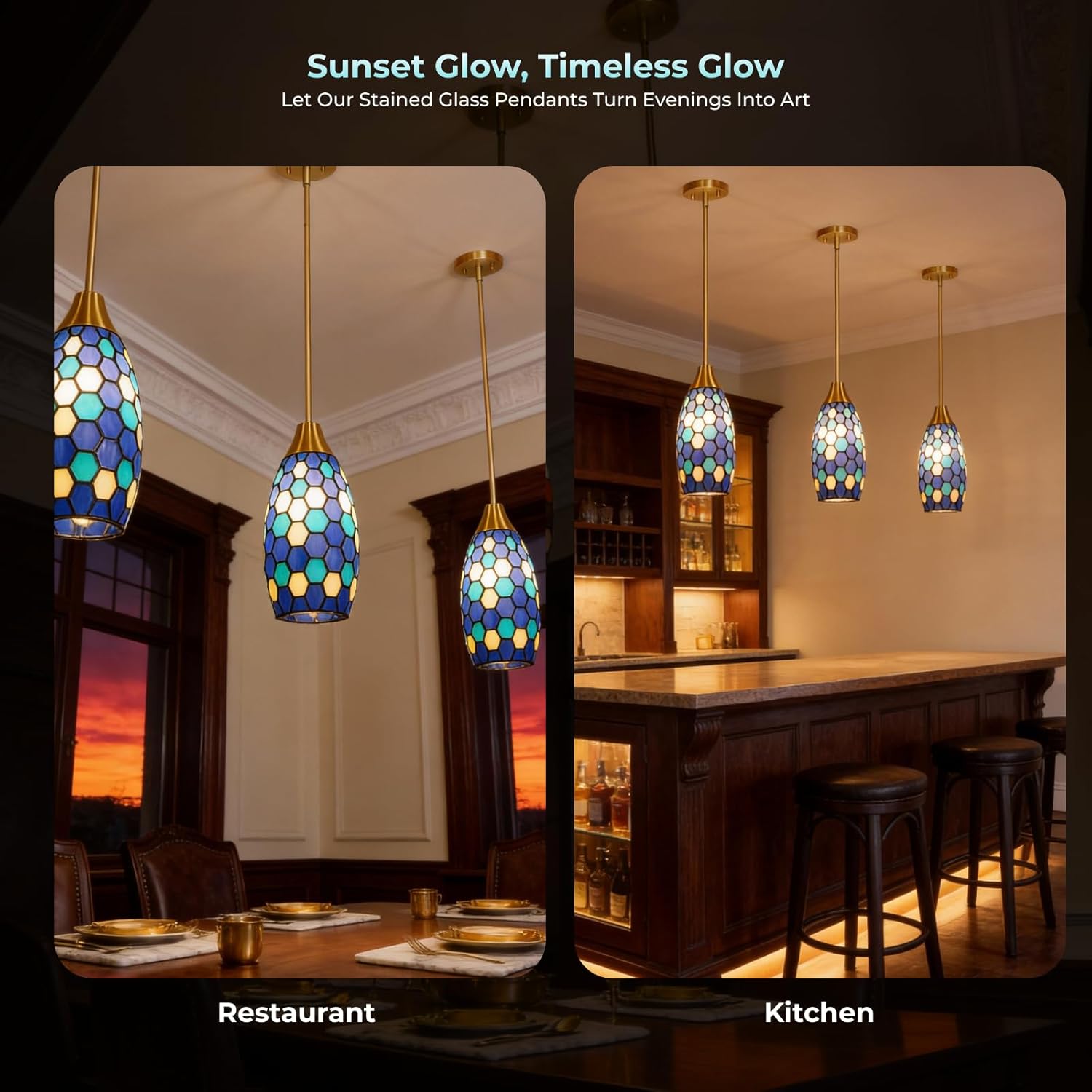 ALUCSET Blue Tiffany Pendant Light Wide 4.8 Inch Height 7.8 Inch,Chandelier Victorian Tiffany Style Pendant Light Fixtures for Bedroom Dining Living Room