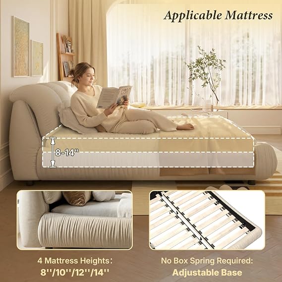 Queen Size Upholstered Platform Bed with Oversized Padded Headboard, Black