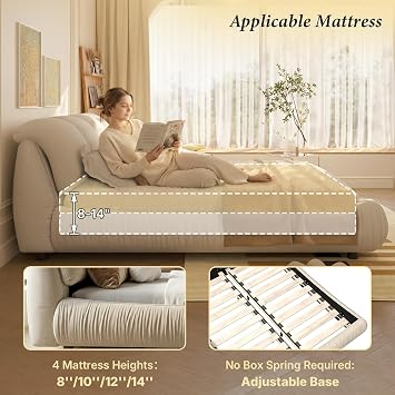 Queen Size Upholstered Platform Bed with Oversized Padded Headboard, Black