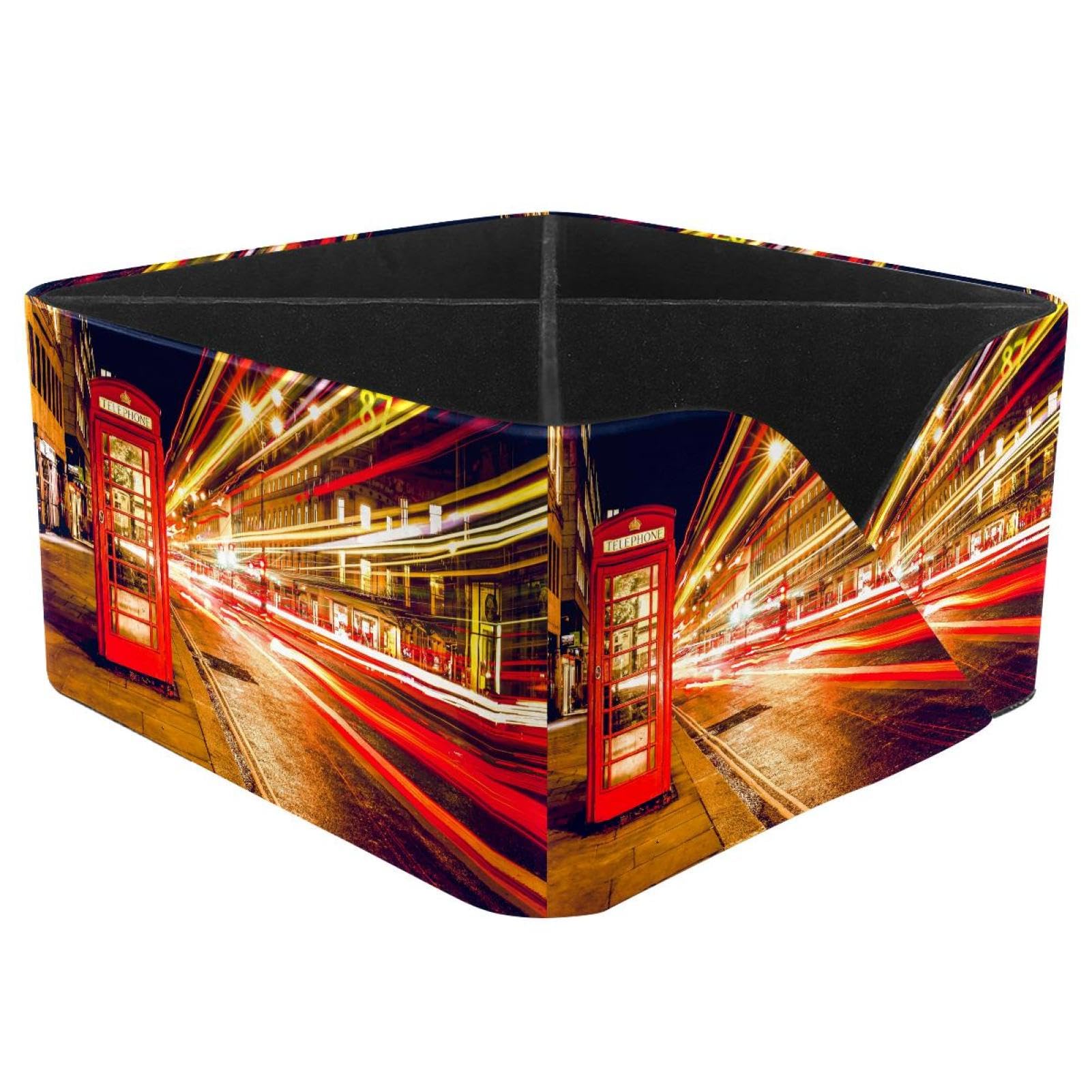 KengjuTesu Red Telephone Booth in London Street Desktop Organizer Pen Holder, Rectangular Pencil Cup for Office, Study and Makeup Stations
