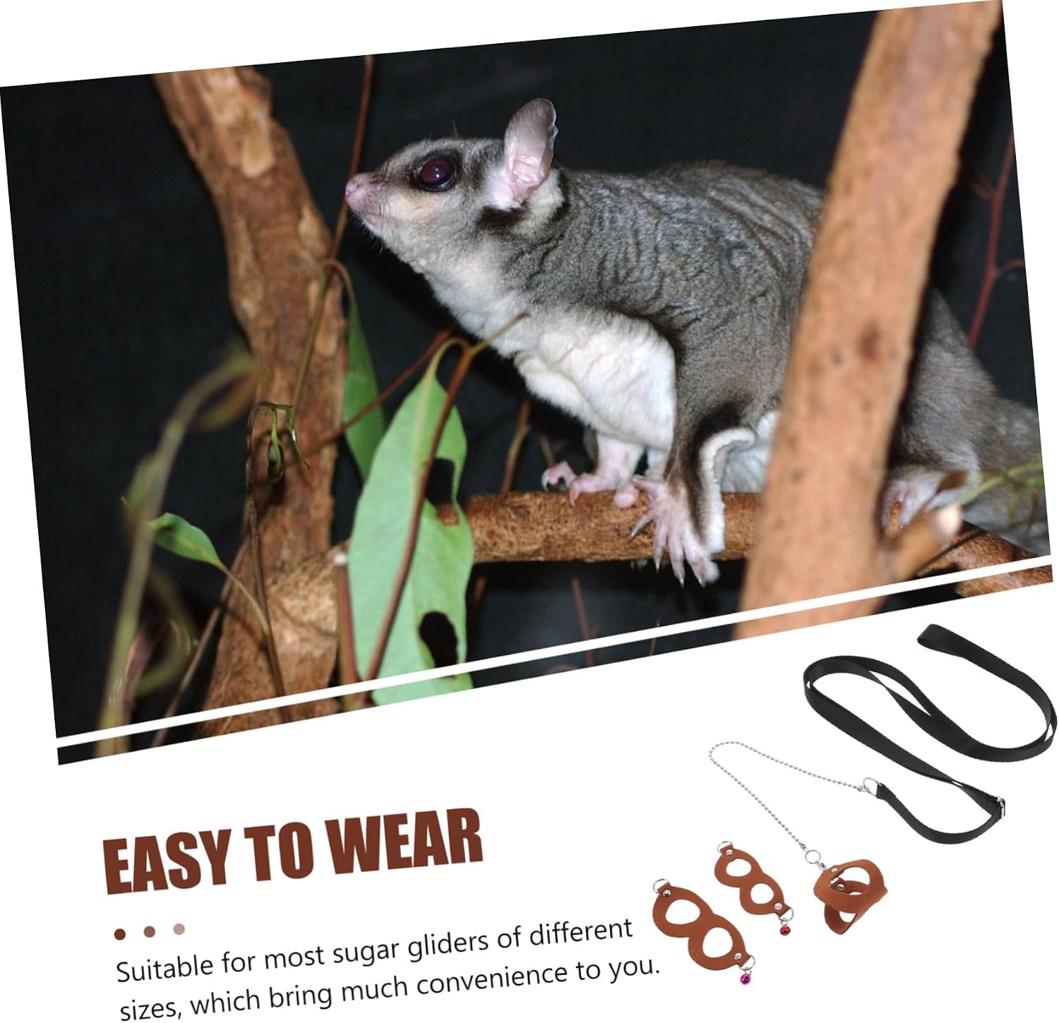 Adjustable Sugar Glider Traction Harness Leash Durable Outdoor Leash for Small Pets Easy to Put and Take Off for Walking and Training Brown Color