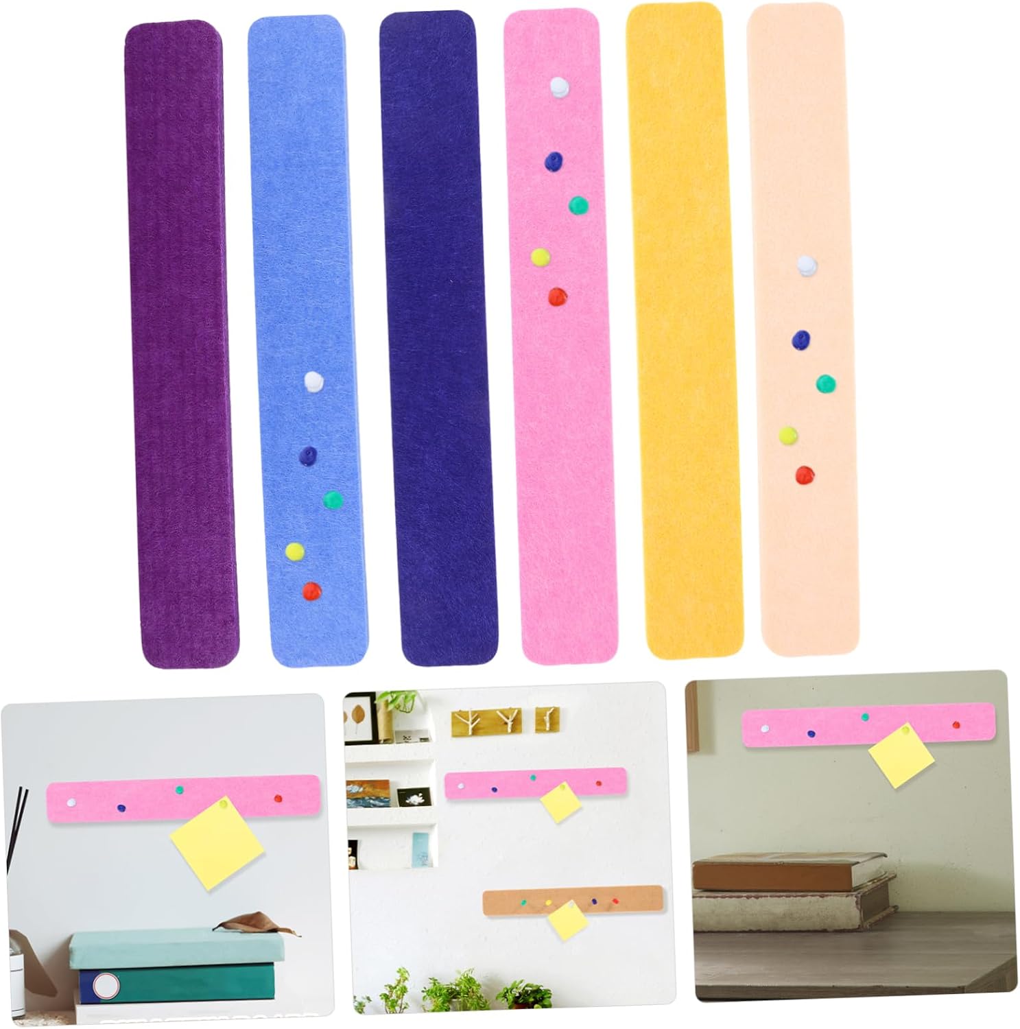 SHOWERORO 6pcs Felt Bulletin Board Strips Easy to Install Soft Cork Notice Board for Decoration Multi-Color for Walls Felt Material