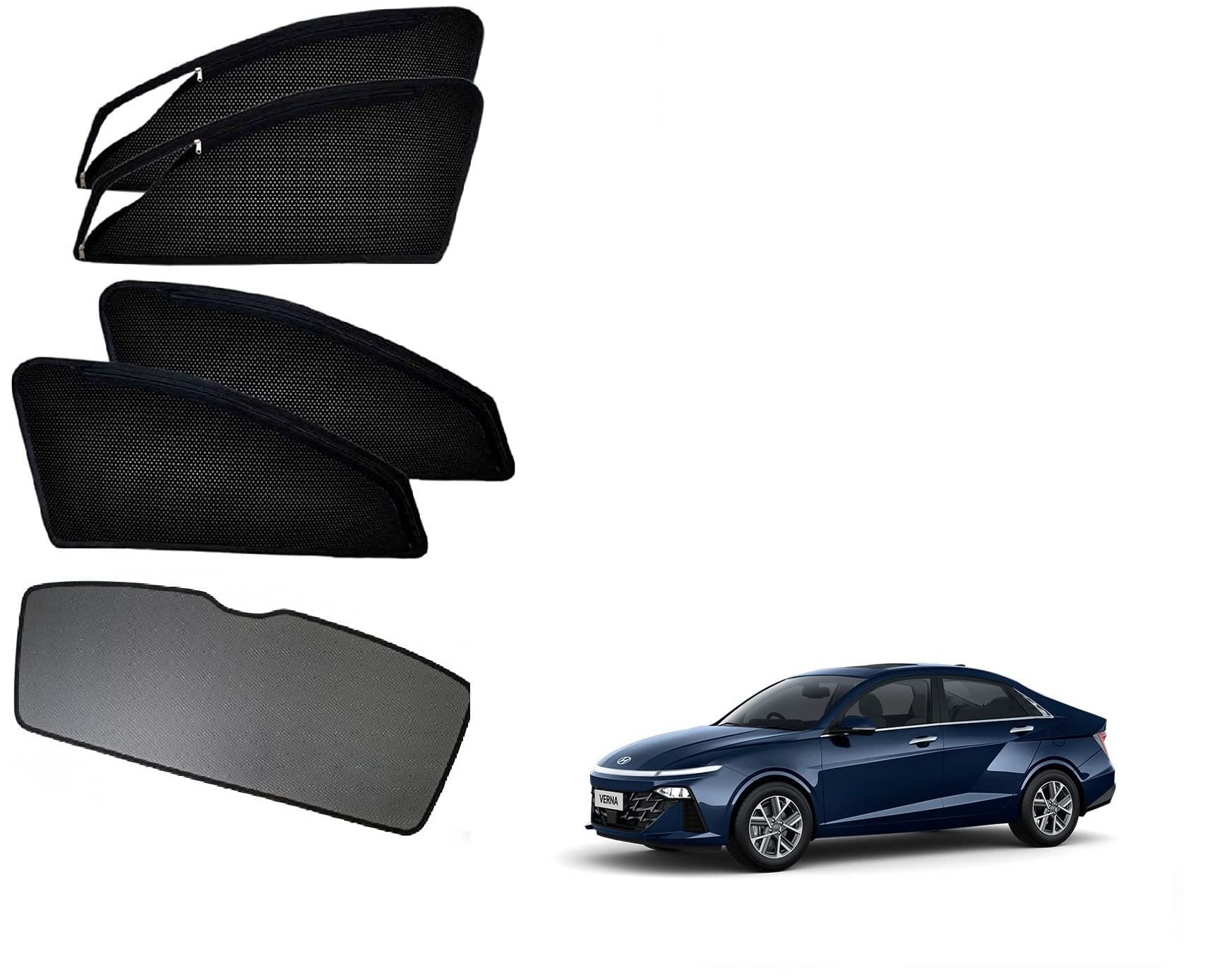 Auto Addict Car Zipper Magnetic Sun Shades with Dicky (Side Windows,Rear Windows,5 Pcs) for Verna New 2023