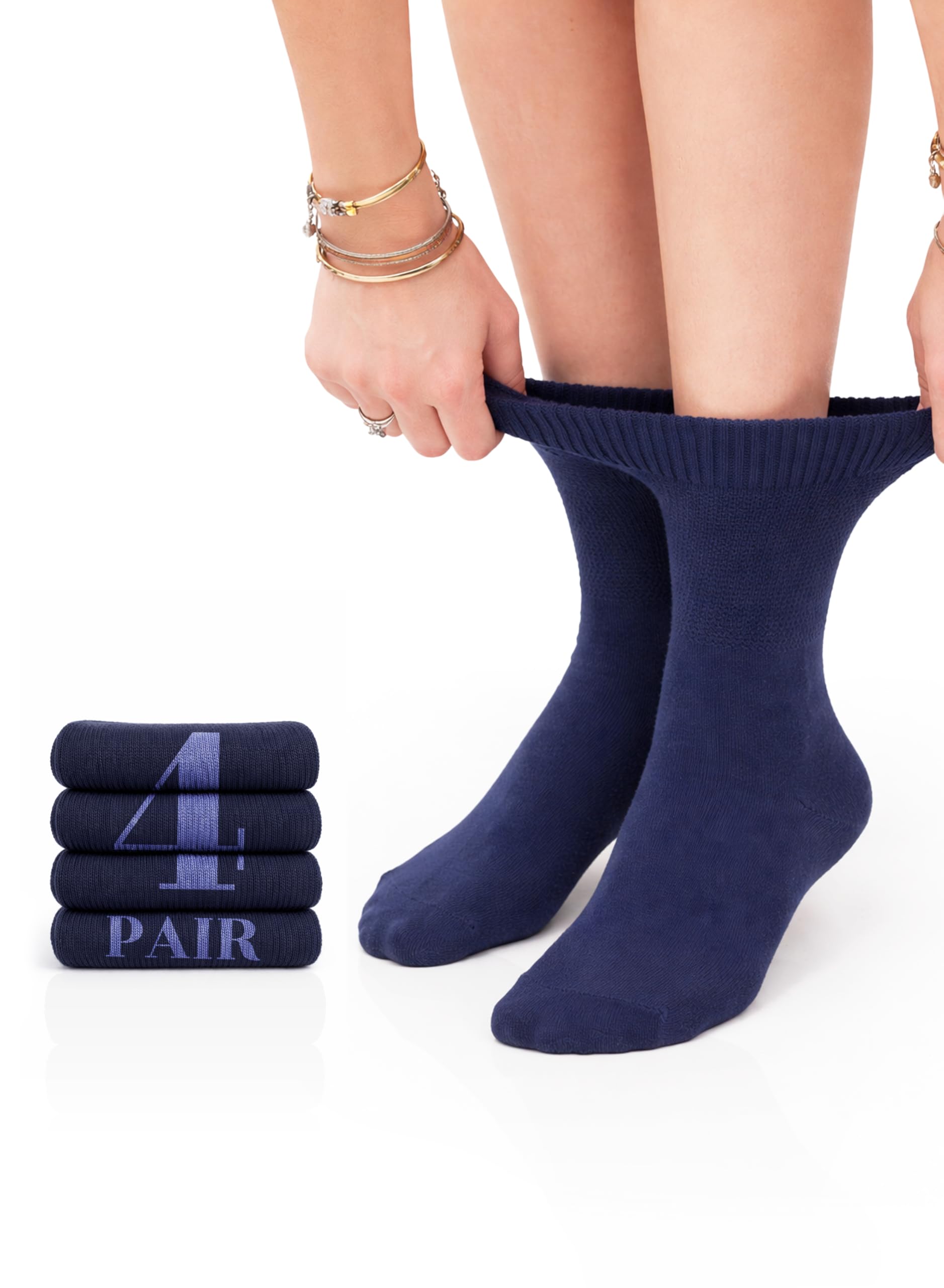 Hugh Ugoli Lightweight Women's Diabetic Ankle Socks Soft Bamboo Thin Socks Seamless Toe and Non-Binding Top, 4 Pairs