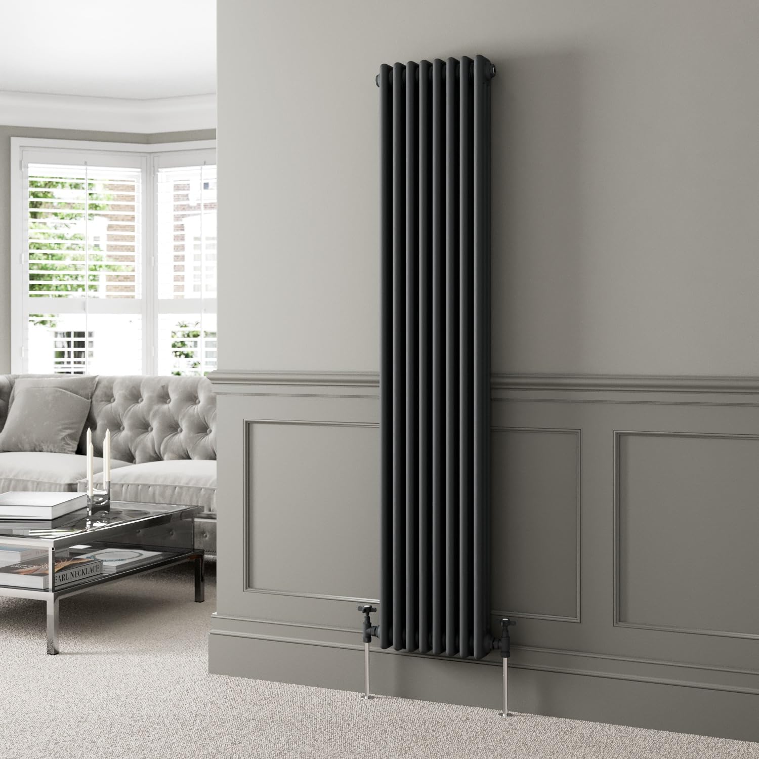 DuraTherm® 1800 x 380mm Anthracite Grey Traditional Vertical Designer Radiator Triple Column Colosseum Cast Iron Style Central Heating Panel Radiators Rad — image 1