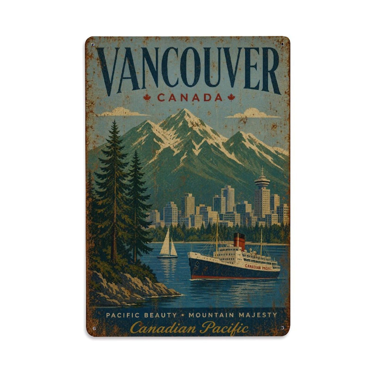 Gead 8X12inch Style Travel Retro Canada Vancouver Metal Tin Sign