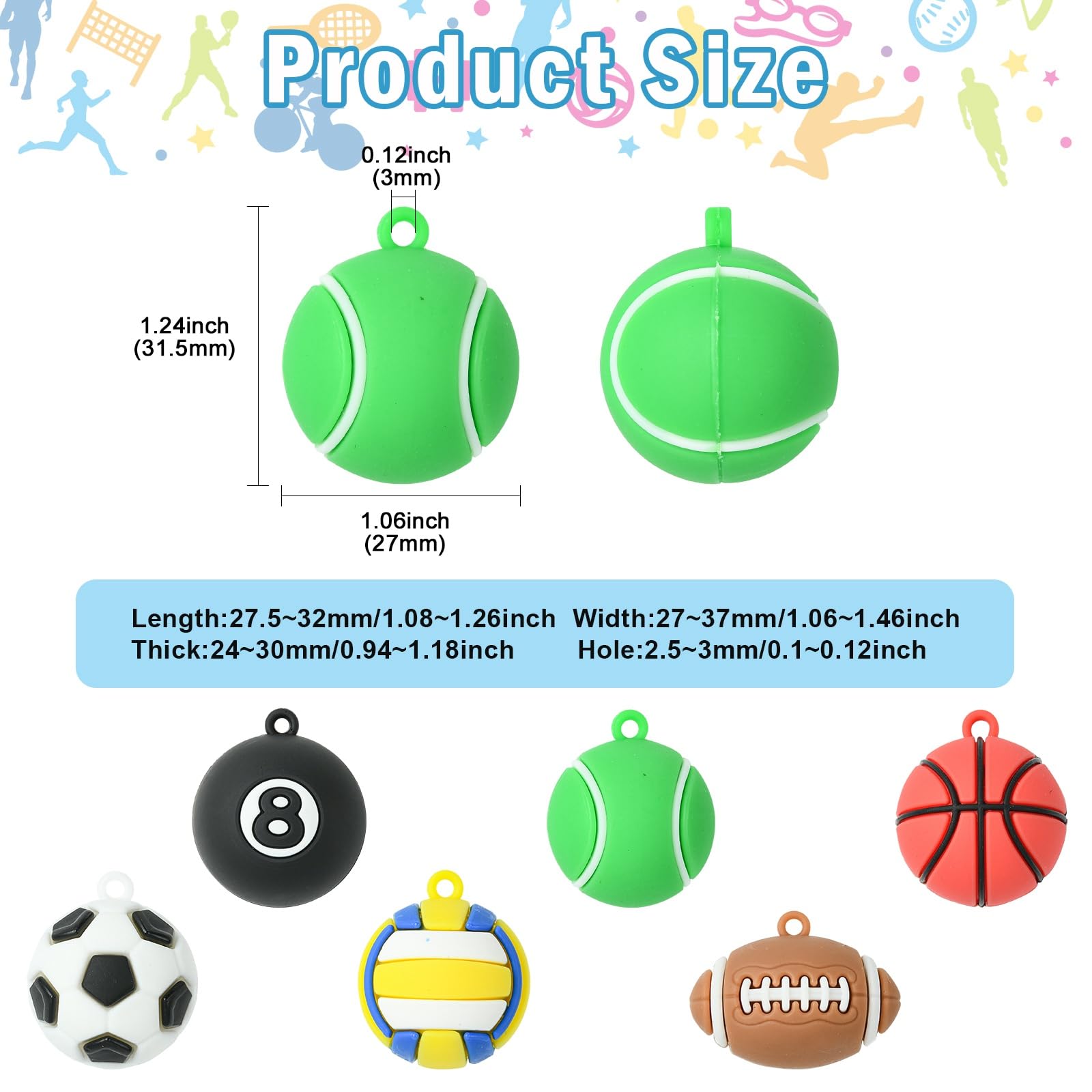 Stiesy 12Pcs Sport Ball Charms Basketball Football Charm Bulk 3D Ball Volleyball Rugby Tennis Pendant for Jewellery Making Crafts DIY Bracelets Necklace Earring - Image 2