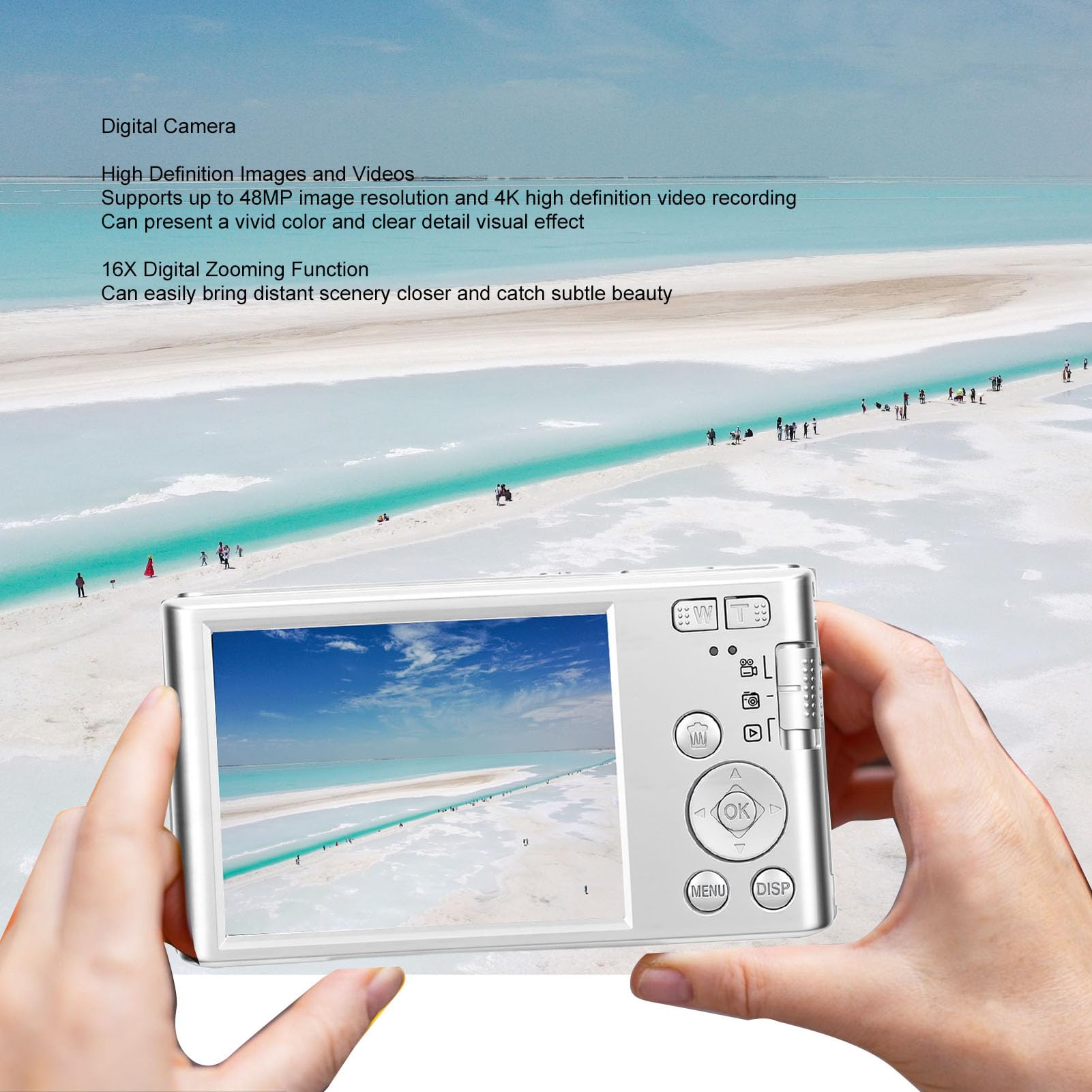 Fabater Fotocamera Digitale 4K per Fotografia, Fotocamera per Vlogging da 48 MP con Schermo LCD da 2,8 Pollici e Zoom 16X, Fotocamere da Viaggio Compatte per Adolescenti Adulti (SILVER)