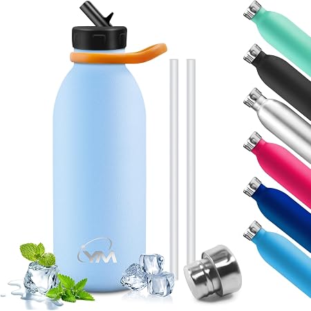 Gourde Enfant Isotherme Gourde Isotherme Zoomers 1L - Avec Paille Et Bouchon Bambou, Isolation 12h, Sans BPA Acier Inox