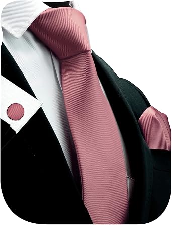 GUSLESON 3.15"8cm Solid Color Necktie and Pocket Square Cufflinks Sets For Men + Gift Box
