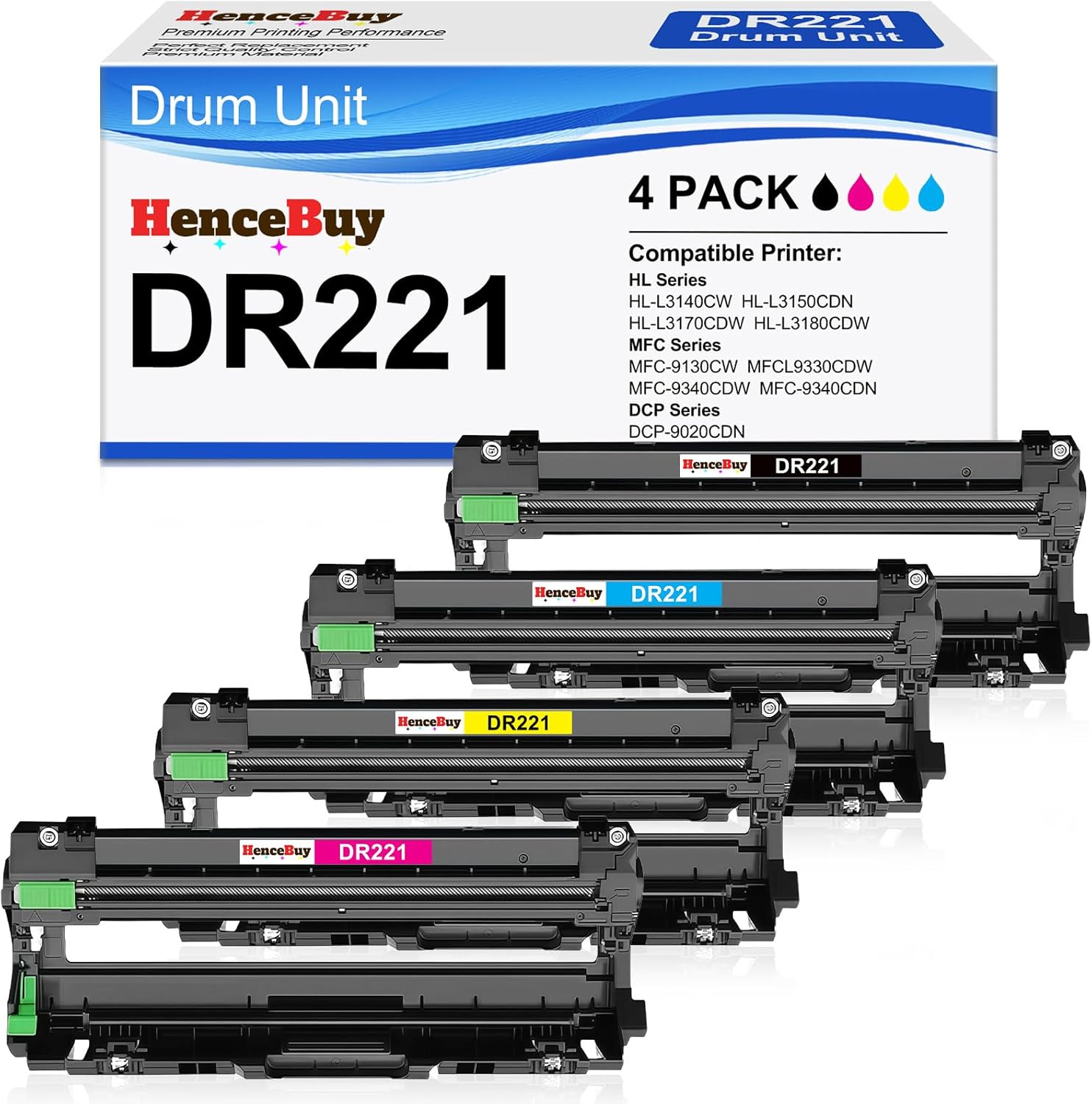 DR221CL Drum Unit Set-4 Pack,Replacement for Brother DR221 DR-221 DR-221CL Drum Unit for HL-3140CW HL-3170CDW HL-3180CDW MFC-9130CW MFC-9330CDW MFC-9340CDW DCP-9020CDN Printer