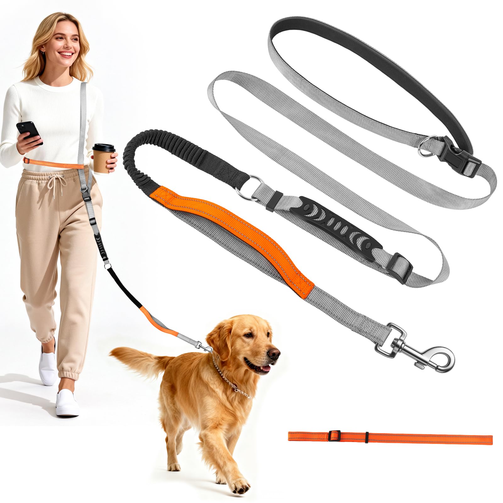 X XBEN Guinzaglio per Cani Mani Libere, Multifunzionale Guinzaglio per Correre, Guinzaglio in Vita Regolabile per Passeggiate Allenamento,360°Nessun Groviglio e Metallo Fibbia, 0,8-2,2 Metri