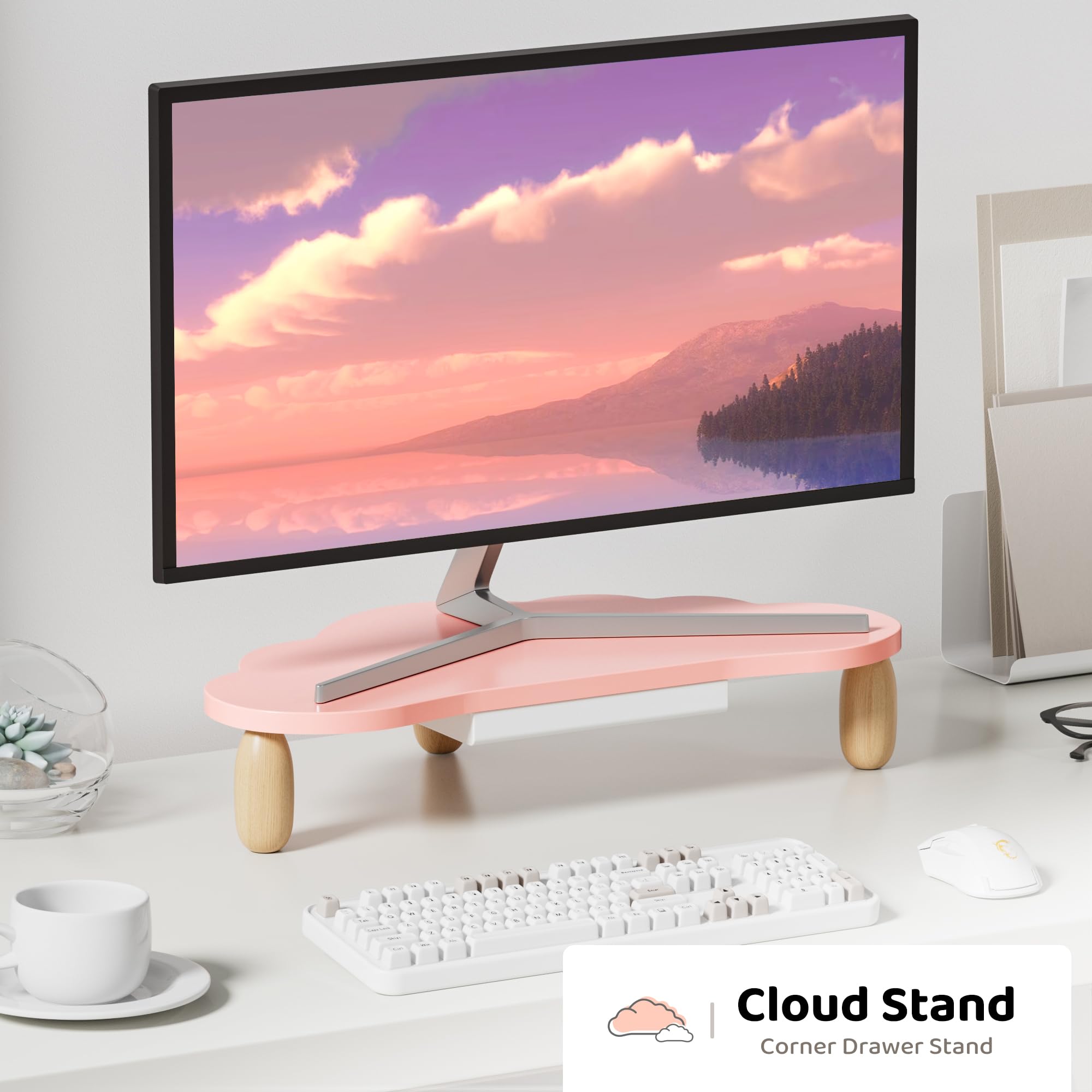 Snapklik.com : Monitor Stand Riser,Cloud-Shaped Sturdy Wood Computer ...