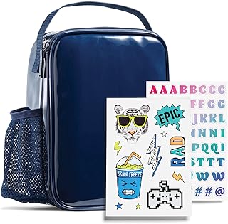 Fit + Fresh DIY Sticker Insulated Lunch Bag, Trendy Kids Lunch Box, Soft Lunch Cooler Bag, Perfect for School, Picnics, Tr...