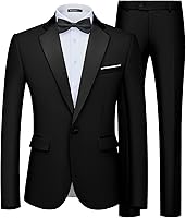 WULFUL Men's Slim Fit 2-Piece Suit Set: One-Button Blazer Jacket & Pants Tuxedo for Wedding, Prom, Business
